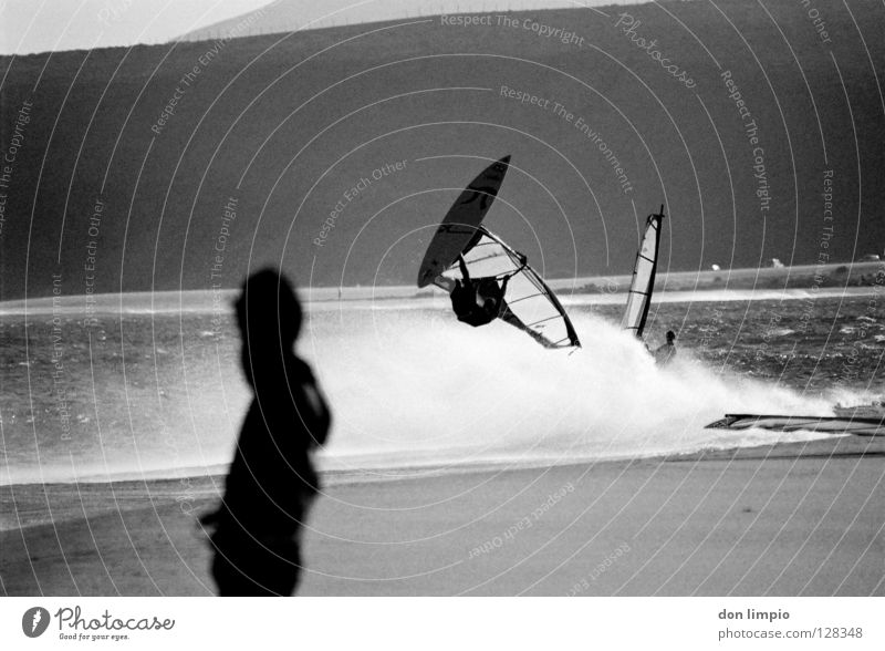 ready,...set,launch Surfer Waves Wind Audience Beach Ocean Sports Aquatics Fuerteventura Processed Black & white photo Analog Airport