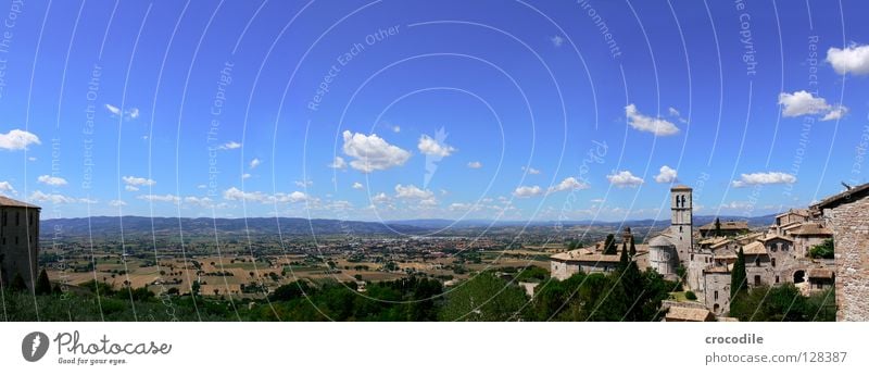 blue sky Assisi Italy Panorama (View) Field Agriculture Town Clouds Kitsch Tree Vantage point Summer Historic Tower Sky Blue Large Panorama (Format)