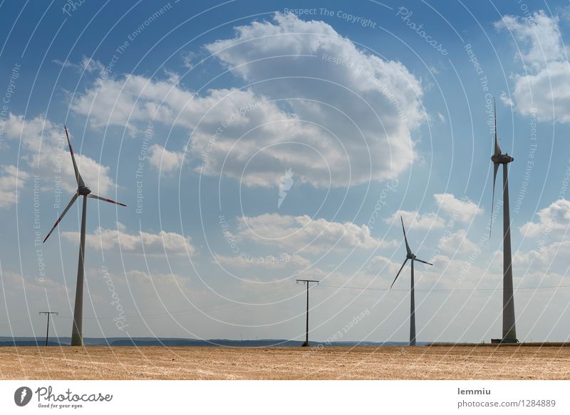 Wind turbines in the Swabian Alb Technology Advancement Future High-tech Energy industry Renewable energy Environment Nature Landscape Sky Clouds Summer