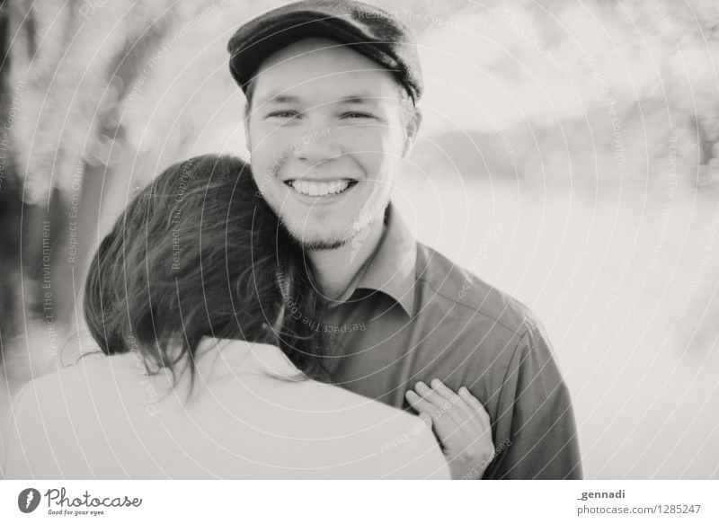 If you are happy Human being Young man Youth (Young adults) Man Adults Body 1 Smiling Couple Happy Lovers Caresses Friendliness Black & white photo