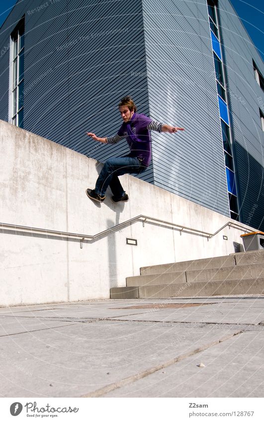 wallride Going Wall (building) Violet Contentment Speed Light Gravity Man Masculine Style Easygoing Wall (barrier) Wallride Human being Walking Jeans Stairs
