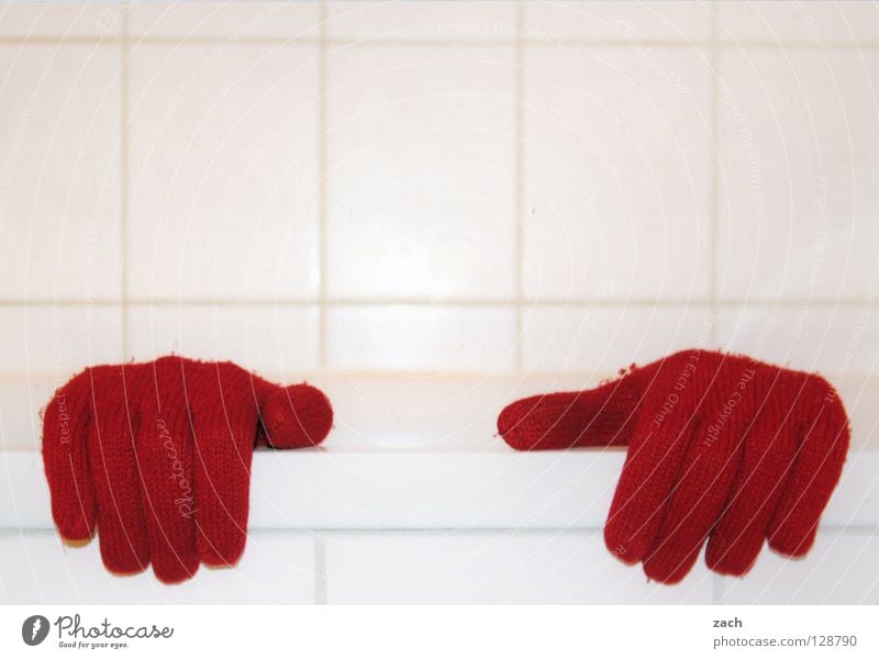red handle Hand Gloves Winter Bathroom Bathtub Red White Flow Fingers Thumb Clothing Snow Contrast bath Toilet Swimming & Bathing Shower (Installation)