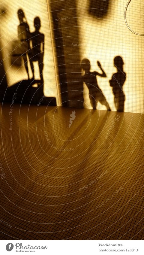 shadow theatre Swimming pool Silhouette Light Paving tiles Evening sun Playing High diving Shadow body shadow Human being swimming class shadow projection Stand