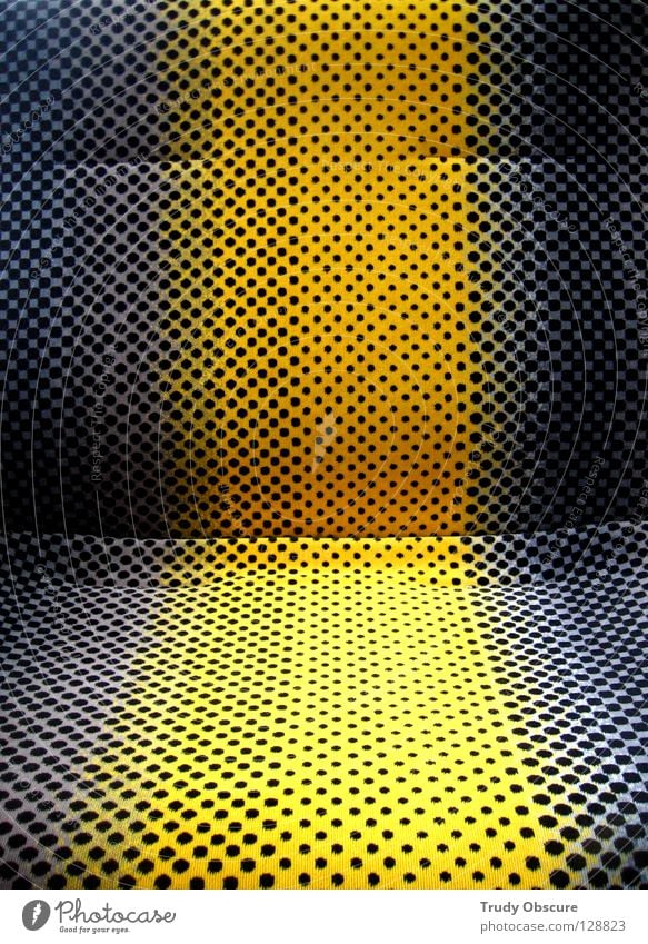 take you on a cruise II Commuter trains Tram Places Seating Cloth Pattern Motive Yellow Gray Black Original Seventies Boredom Transport Railroad seat Chair