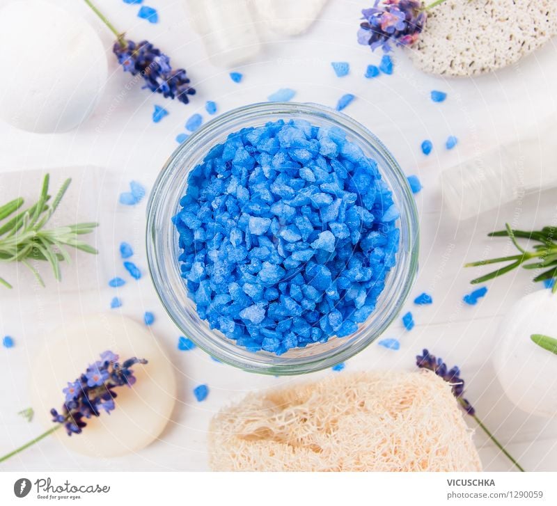 Blue Lavender Bath Salt for Wellness Lifestyle Style Design Beautiful Personal hygiene Healthy Alternative medicine Well-being Relaxation Spa Massage Nature