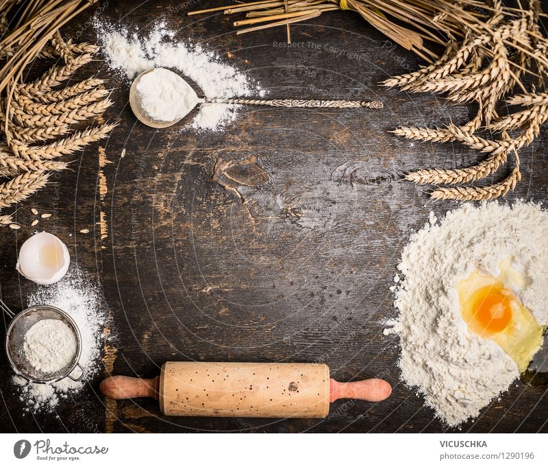 Background for baking with utensils and ingredients Food Dough Baked goods Bread Nutrition Organic produce Spoon Style Design Life House (Residential Structure)