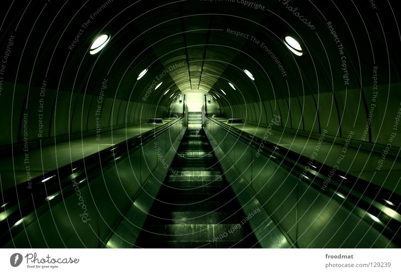 underground movement London Underground Tunnel vision Deep Escalator Matrix Green Light Future Time Time travel Vanishing point Dark Hell Great Britain