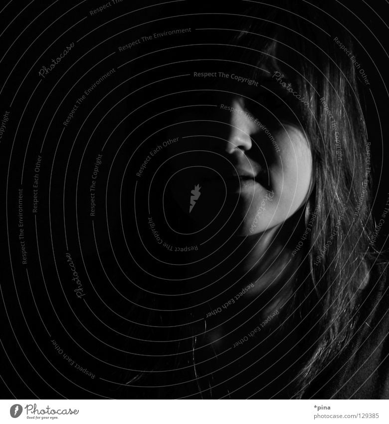 Light - Shadow Dark Concealed Mysterious Woman Beautiful Portrait photograph Square Fear Invisible Visible Black & white photo Bright Hide Bright spot secret