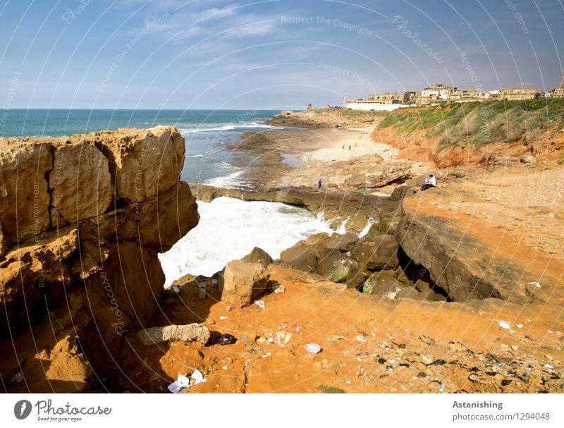 the Atlantic meets Morocco II Environment Nature Landscape Plant Sand Water Sky Horizon Summer Weather Beautiful weather Grass Rock Waves Coast Ocean