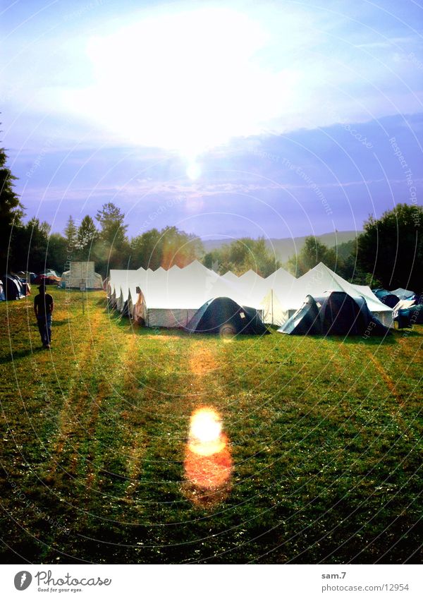 Sun above the tents Tent Camping Meadow Transport Nature