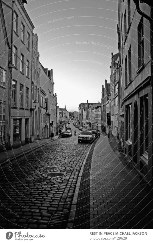 Sunday morning number 2 Lübeck World heritage Home country Town Brick Black White Architecture Traffic infrastructure Black & white photo Old town Street