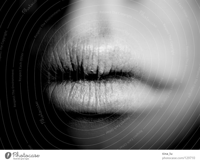 ~* Corner of the mouth Near Intimacy Black White Light Lips Pallid Closed Woman Swing Lipstick Lipgloss Blur Human being Macro (Extreme close-up) Close-up Mouth