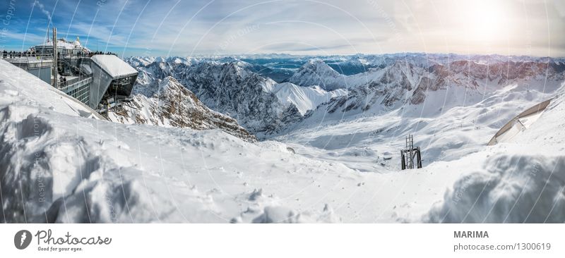 wonderfull winter day on the Zugspitze Vacation & Travel Tourism Freedom Sun Winter Mountain Nature Landscape Clouds Rock Alps Tourist Attraction Cable car