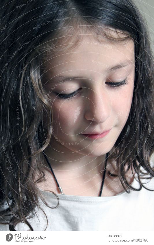 Girl 1 Human being 8 - 13 years Child Infancy Jewellery Chain Brunette Long-haired Curl Looking Esthetic Hip & trendy Uniqueness Natural Curiosity Brown Black