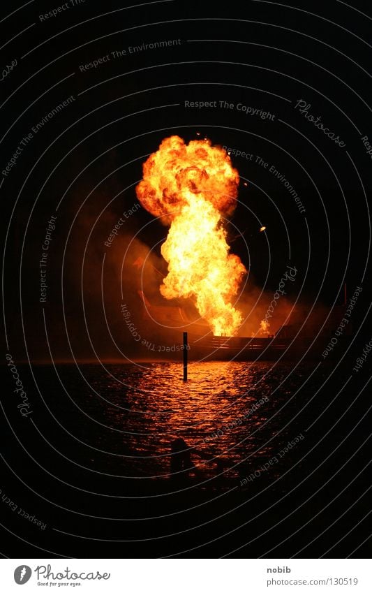 detonation Cinema Water Smoke Dark Black Fear Explosion Panic Blaze fire mushroom Pyrotechnics ship explosion Night Light Reflection