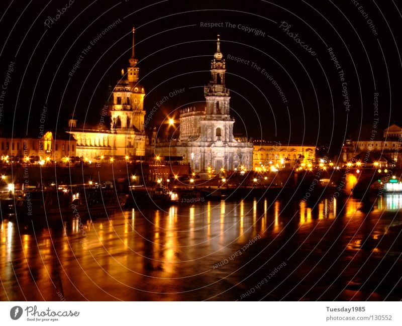 At night (not) Dresden Night Reflection Beautiful Time Historic Elbe Contrast Water Shadow