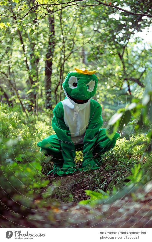 Green thigh Art Work of art Esthetic Frog Worm's-eye view Frog Prince Frog eyes Frog's legs Forest Crouch Crouching Joy Costume Carnival costume Creativity Idea