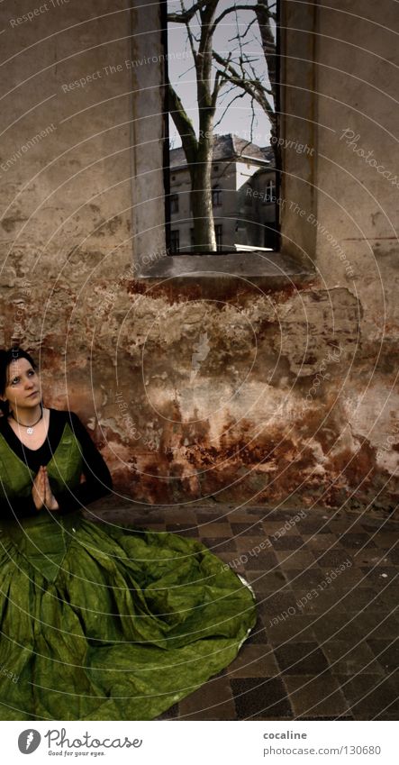 absorbed in thought Woman Green Red Wall (building) Multicoloured Dress Ball gown Beautiful Discern Moody Enchanting Senses Emotions Watchfulness Captured