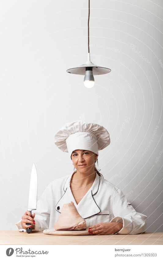 knuckle Food Meat Knives Human being Feminine Woman Adults 1 30 - 45 years Workwear Hat Wait Exceptional White Honest Endurance Cook Lamp Lampshade chef's knife