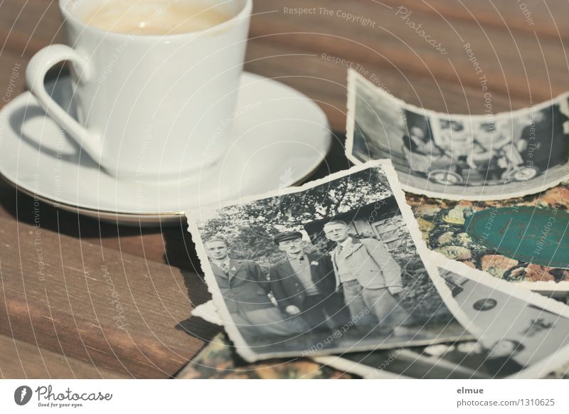 old poetry album, old paper pictures and a small cup on a wooden table Espresso Cup Photography Friendship book Novel Novella Poetic To have a coffee Old