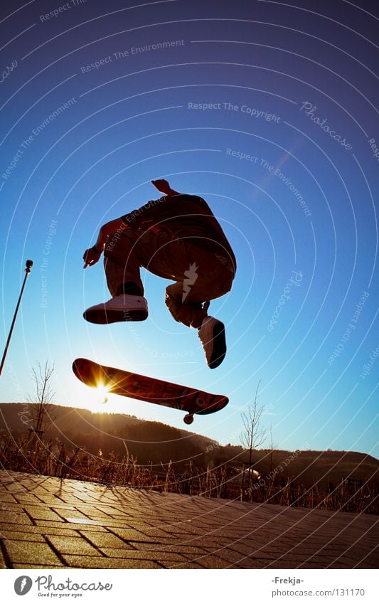 Sun wheel Jump Silhouette Sports Playing Skateboarding Flying silhoutte Blue sky