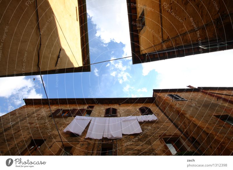 Suspended Sky Summer Beautiful weather Laundry Towel Italy Tuscany Town Downtown Old town Deserted House (Residential Structure) Dream house Places