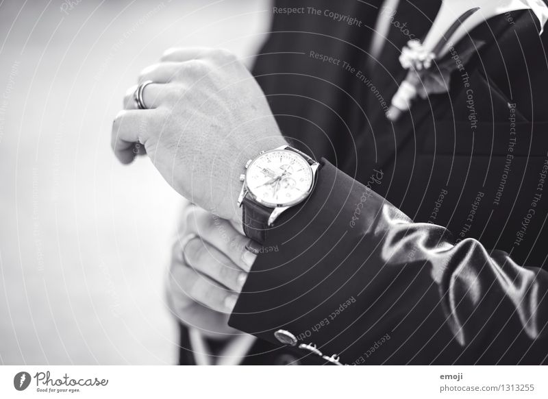 piece of jewellery Masculine Hand 1 Human being Accessory Jewellery Wristwatch Cool (slang) Hip & trendy Bride groom Expensive Precious Black & white photo