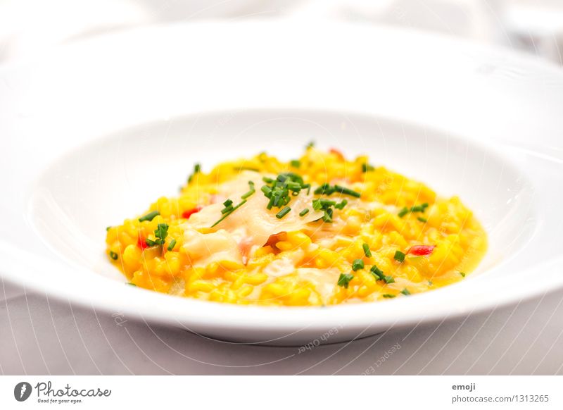 risotto Nutrition Lunch Dinner Banquet Vegetarian diet Delicious Yellow Colour photo Interior shot Deserted Day Shallow depth of field