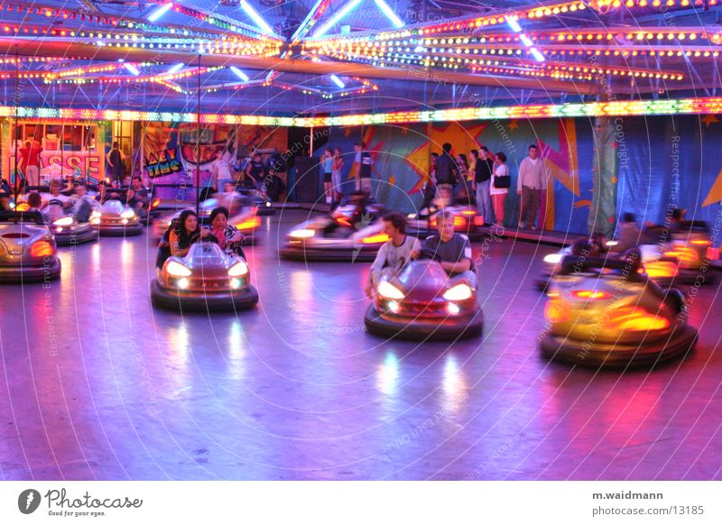 bumper cars Fairs & Carnivals Bumper car Driving Light Electrical equipment Group Human being Cable