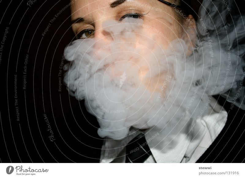 School's Out Woman Smoke Uniform Fog Smoking Waterpipe Tobacco Vista female business dress Face high school Eyes Unclear Packaged Head