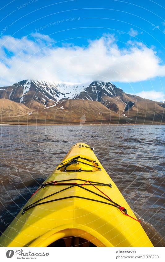 Kayaking in arctic sea Lifestyle Leisure and hobbies Vacation & Travel Trip Adventure Freedom Summer Ocean Snow Mountain Sports Human being Nature Landscape Sky
