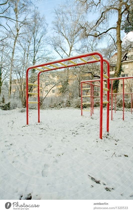 playground Bright Light Snow Snowfall Snow layer Winter Winter's day Playground Child Climbing facility Deserted Copy Space Park Cold Living or residing
