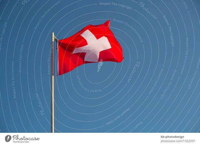 Switzerland flag in front of a blue sky Vacation & Travel Trip Business Wind Flag Tourism Swiss free Swiss franc independent nation Nationalities and ethnicity