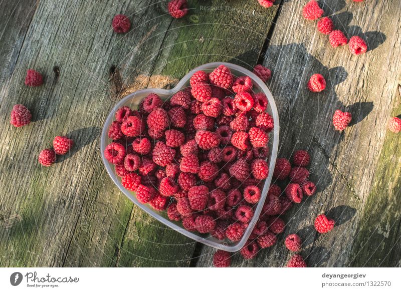 Raspberries in a bowl on wood Fruit Dessert Diet Bowl Beautiful Summer Valentine's Day Nature Paper Heart Love Fresh Natural Juicy Green Red White Romance