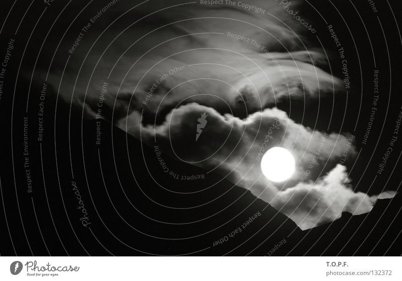 X-rayed Night Dark Clouds To break (something) Moonlight Full  moon Black & white photo Mountain Calm Lamp Bright silouette Light (Natural Phenomenon) Evening