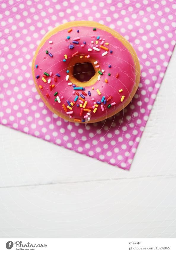 only for the girls Food Dessert Candy Nutrition Eating Emotions Moody Donut Pink Granules Napkin Spotted Sweet Rich in calories Calorie Alluring Colour photo