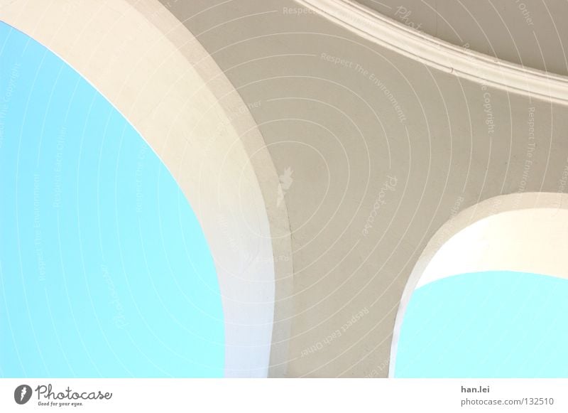 arch Sky Building Roof Simple Bright Round Blue White Curved Bend Carrier Geometry Arch Column Detail Light Architecture Blue sky Cloudless sky Deserted