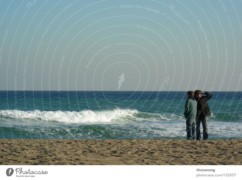 Pontus Finiens Ocean Beach Waves Horizon Looking Search Alternative Coast Sandy beach Together Romance Longing Divorce Bound Barcelona Couple Vantage point