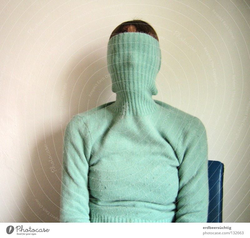 Aveugle Chair Head Sweater Sit Cold Blue Responsibility Fear Feeble Desire Concealed Roll-necked sweater Wall (building) Powerless Silent Inept unseeing Blind
