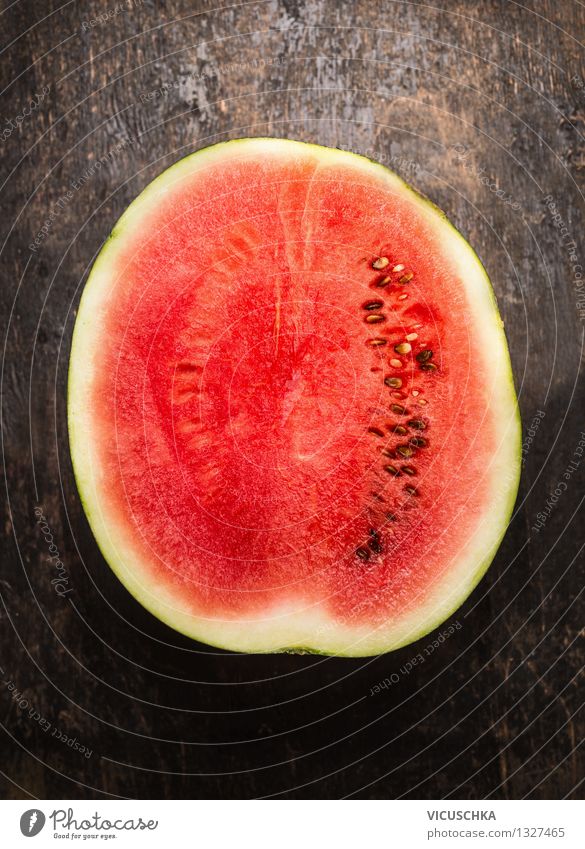 Half of the watermelon Food Fruit Dessert Nutrition Organic produce Vegetarian diet Diet Juice Style Design Healthy Eating Life Summer Table Nature