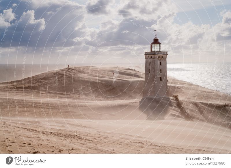 Sandstorm at the lighthouse Sun Ocean Human being Nature Landscape Clouds Gale Coast North Sea Desert Lønstrup Denmark Europe Lighthouse Manmade structures