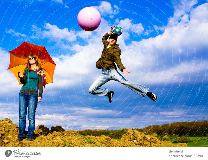 freedom Jump Sky Summer Sunshade Emotions Joy Colour katha manu clouds Blue Life
