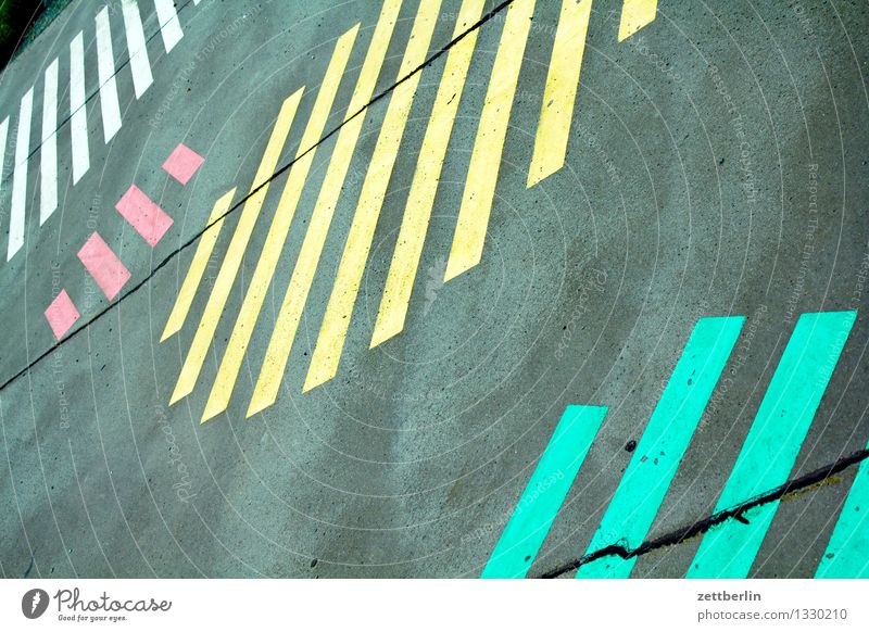samples Street Sidewalk Asphalt Signs and labeling Pattern Stripe Parallel Gray Yellow Green Red White Image Direction signs Signal Pictogram Colour Art