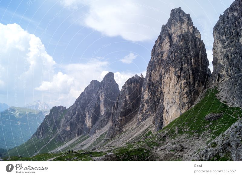 Cadini Group Far-off places Hiking Nature Landscape Elements Earth Sky Clouds Horizon Summer Grass Rock Alps Mountain Dolomites South Tyrol Peak Gravel Valley
