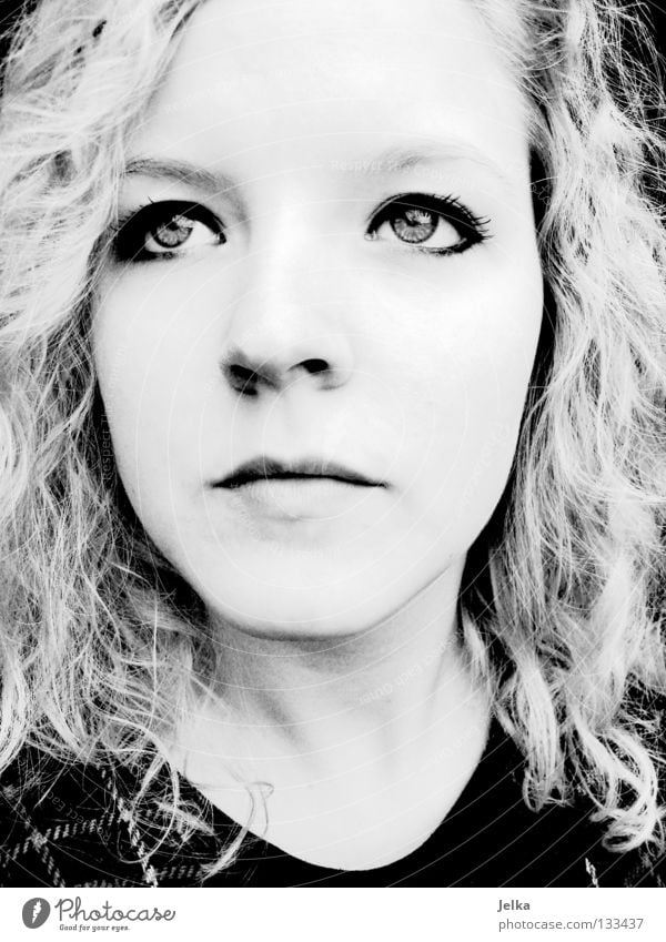 another me. Hair and hairstyles Face Human being Woman Adults Eyes Nose Mouth Blonde Curl Gray Curly Cheek faces eye curls kuse black white B/W