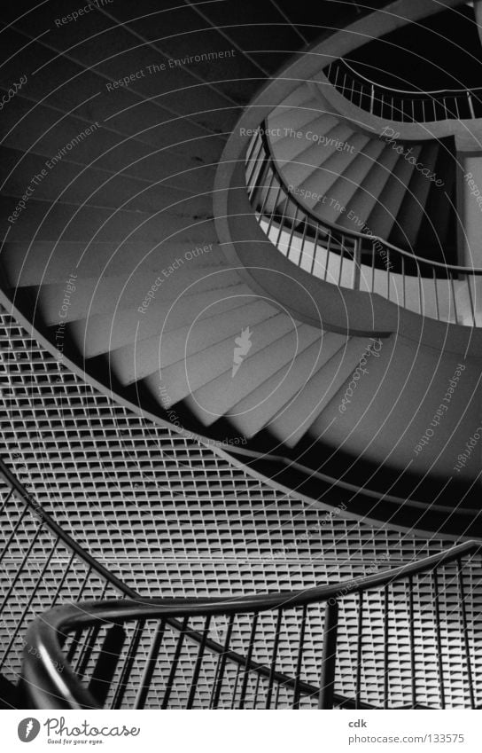 Staircase | View upwards Stairs Banister Story Grating Concrete Steel Iron Pattern Grid Gray Direction Hallway Building Dark Deep Alternating Small Large