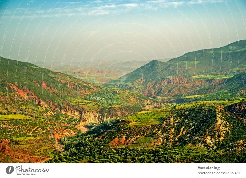 green mountains Environment Nature Landscape Plant Sky Clouds Horizon Summer Weather Fog Tree Grass Bushes Meadow Forest Hill Rock Mountain Atlas Peak Morocco