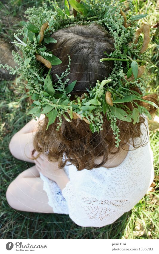 meadow wreath Feminine Girl Young woman Youth (Young adults) Hair and hairstyles 13 - 18 years Nature Meadow Wreath Curl Sit Beautiful Emotions Romance