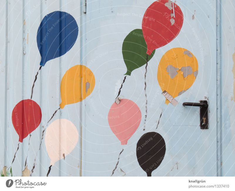 9 balloons + 1 adhesive plaster Door Balloon Door handle Graffiti Flying Happiness Together Uniqueness Round Multicoloured Emotions Moody Joy Colour Creativity
