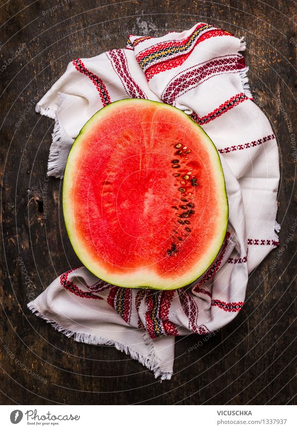 Half of the watermelon Food Fruit Dessert Nutrition Organic produce Vegetarian diet Diet Style Healthy Eating Life Table Kitchen Design Vitamin Water melon